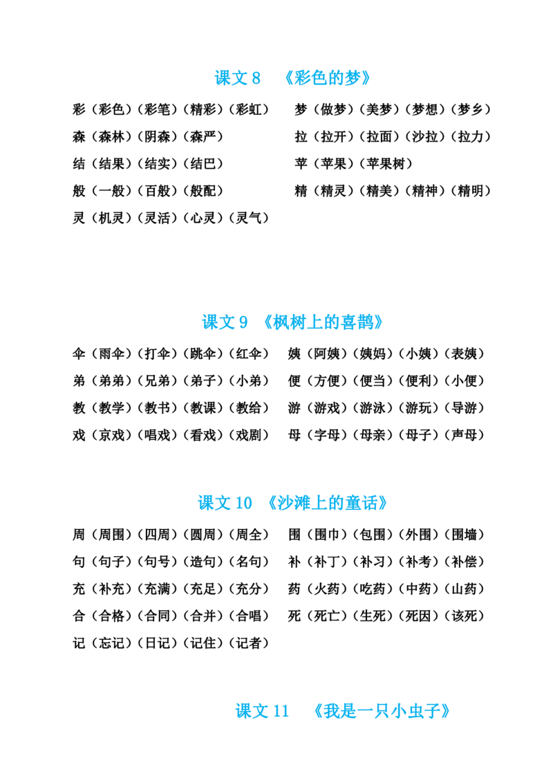 部编版语文二年级下册生字组词汇总_小学1-6年级全部试卷_语文_二年级_3-7-2、小学二年级语文下册_3-7-2-1、复习、知识点、归纳汇总_部编版