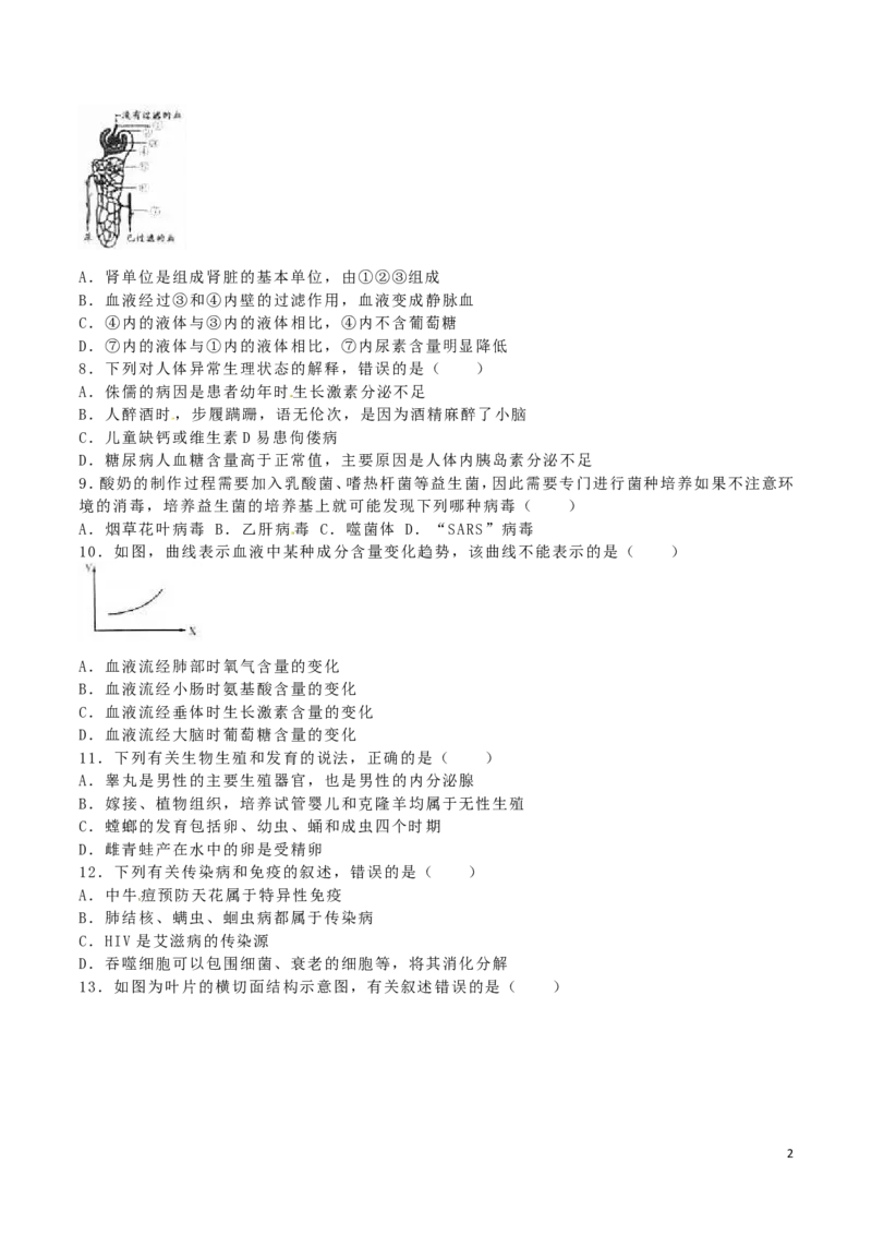 内蒙古呼和浩特市2016年中考生物真题试题（含解析）_8.生物中考真题2015-2024年_2016年全国中考生物74份