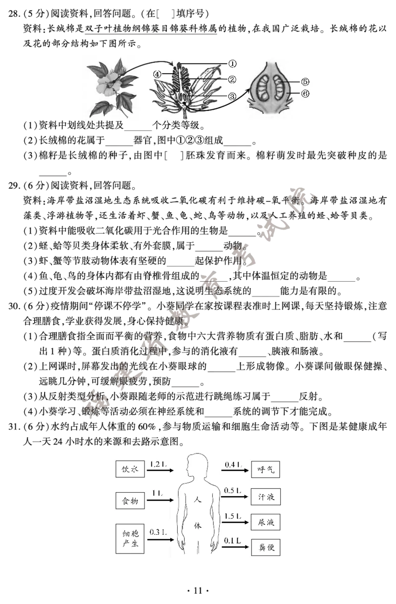2022年福建省中考生物真题及答案_8.生物中考真题2015-2024年_地区卷_福建省_福建中考生物2022