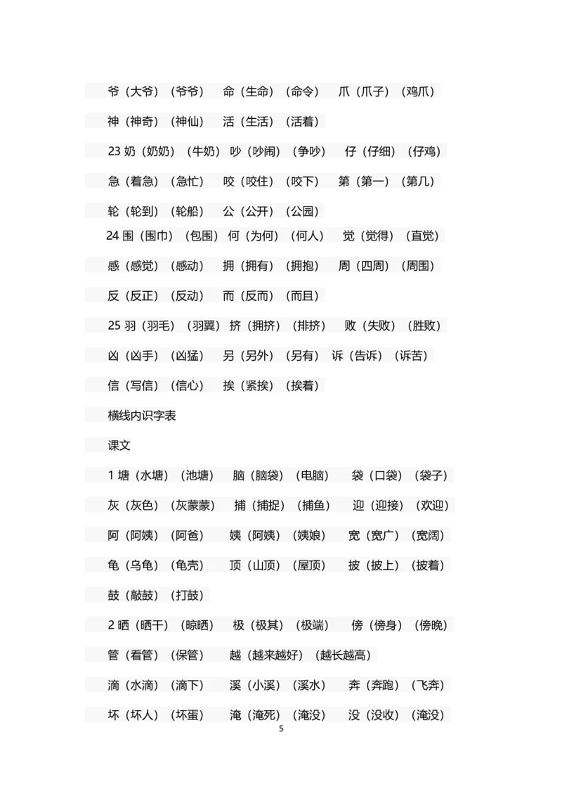 部编版二年级语文上册生字组词汇总_小学1-6年级全部试卷_语文_二年级_3-7-1、小学二年级语文上册_3-7-1-1、复习、知识点、归纳汇总_部编版