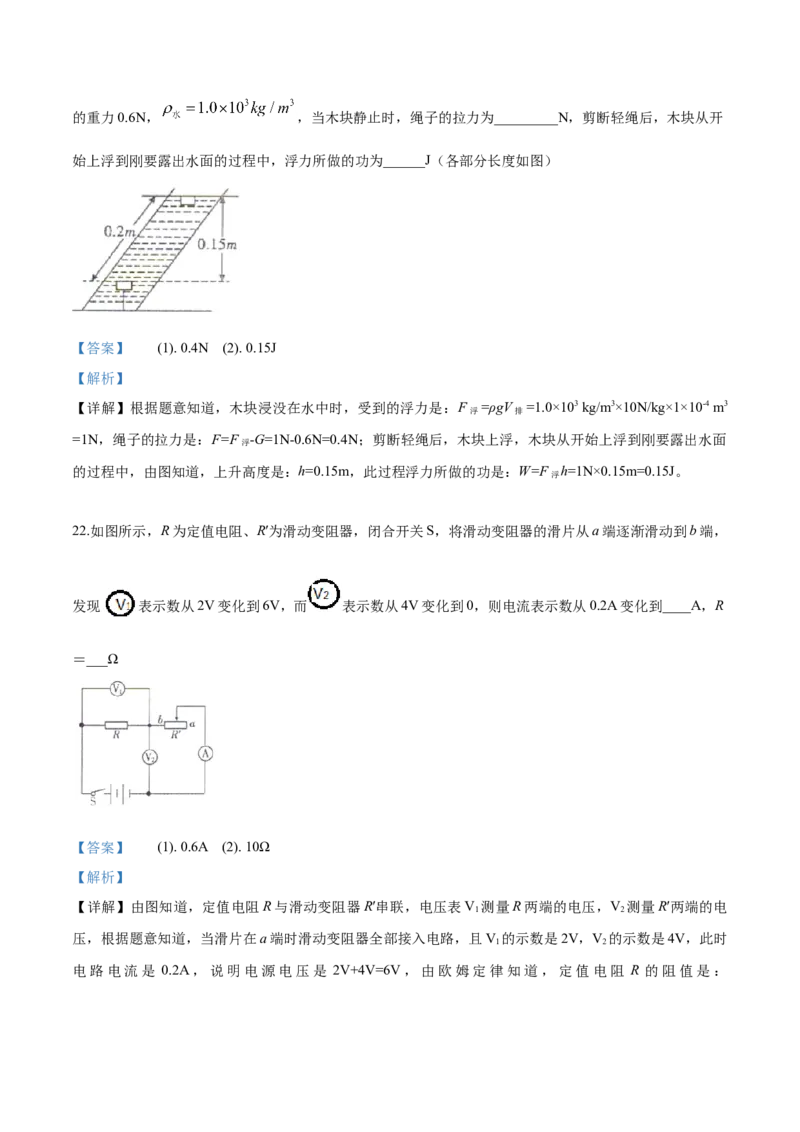 2019年物理解析_中考真题_4.物理中考真题2015-2024年_地区卷_湖南省_湖南衡阳物理18-22
