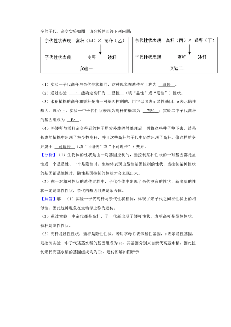 2022年湖南省永州市初中学业水平考试生物试题_8.生物中考真题2015-2024年_2022年全国中考生物114份14