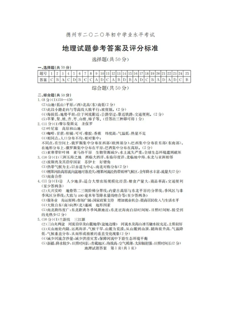 2020年山东德州中考地理真题及答案_9.地理中考真题2015-2024年_地区卷_山东省_山东德州地理19-20