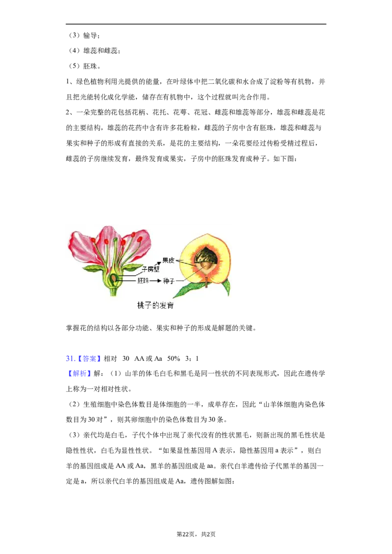 2022年湖南省郴州市中考生物试卷（原卷版）_8.生物中考真题2015-2024年_地区卷_湖南省_郴州生物17-22缺21