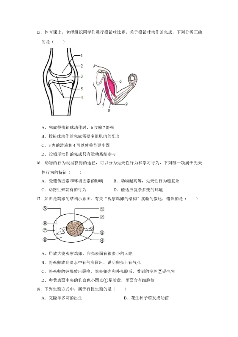 2020年聊城市中考生物试卷及答案_8.生物中考真题2015-2024年_地区卷_山东省_山东聊城生物10-22