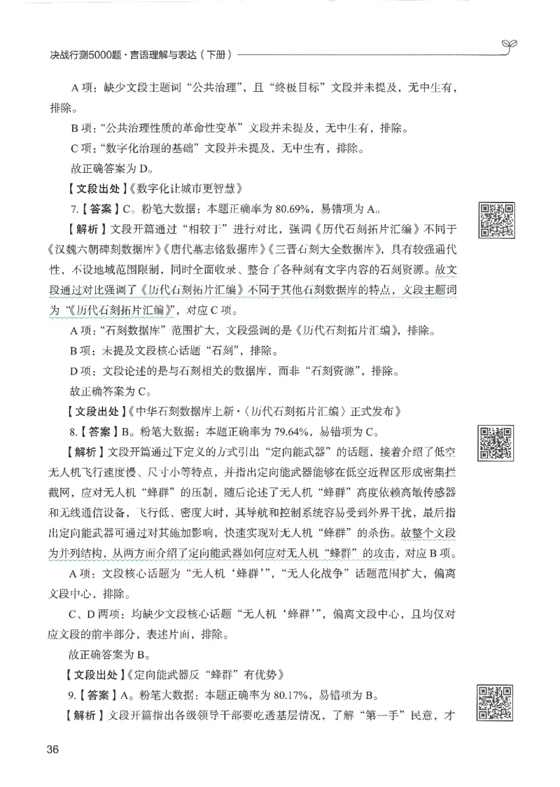 4.答案解析26言语理解与表达下册（407页）_26行测5000+申论100一定先转存网盘_行测5000题持续更新_最新2026行测5000题（25年1月版）_5000题答案解析（共2296页）