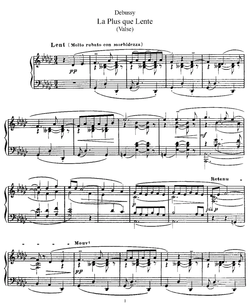 缓慢圆舞曲_一万首著名钢琴曲谱哈农贝多芬合集视频教学电子版高清无水印可打印_1古典钢琴知名音乐家谱_德彪西钢琴谱全集