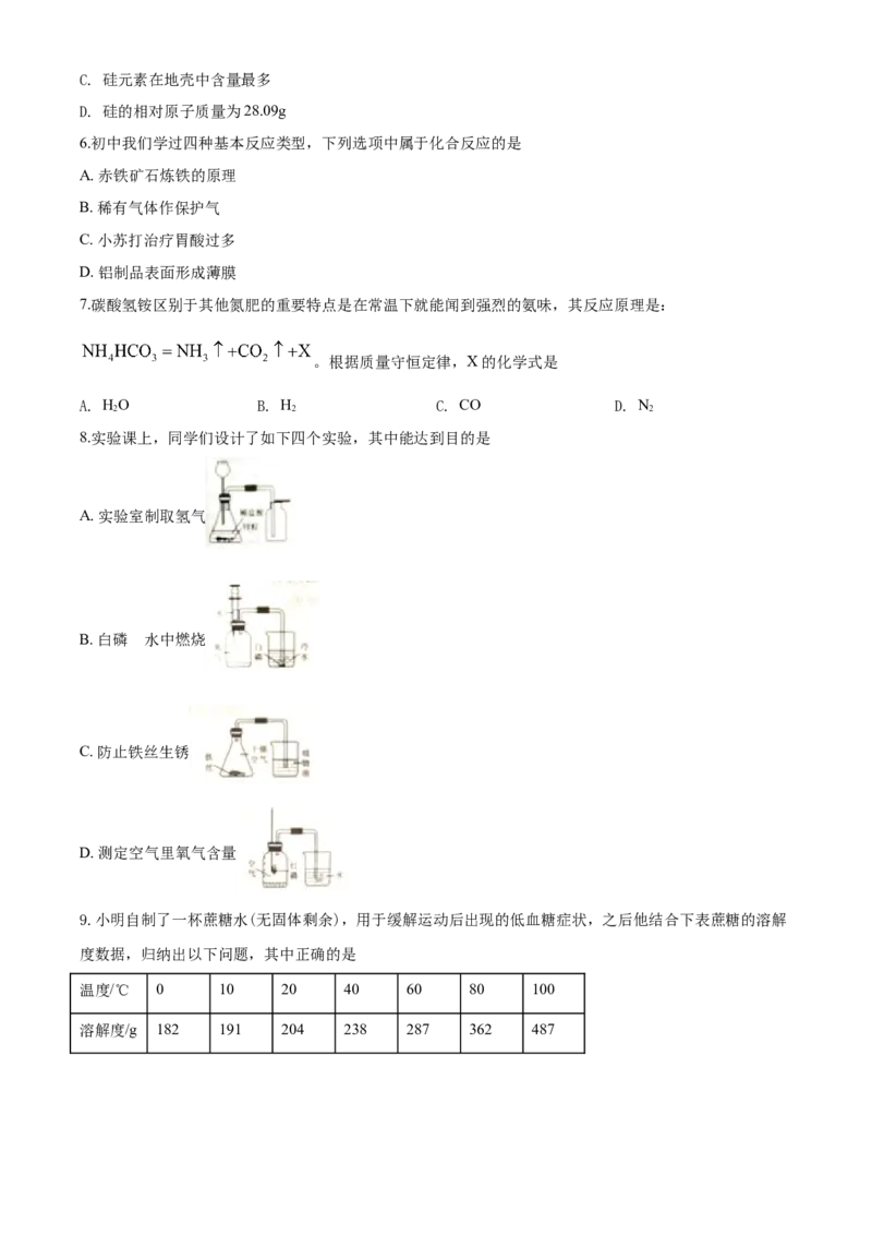 2020年山西省中考化学试题(word版含答案)_中考真题_5.化学中考真题2015-2024年_地区卷_山西中考化学2008---2021年（山西省统一试卷）