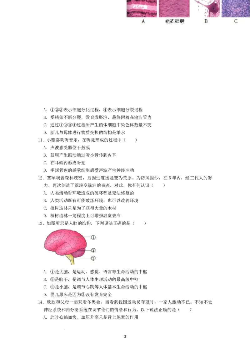 2022年湖南省娄底市中考生物试卷（原卷版）_8.生物中考真题2015-2024年_地区卷_湖南省_湖南娄底生物18-22