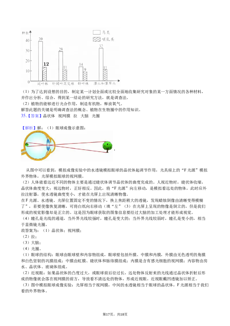 2020年长沙市中考生物试题和答案_8.生物中考真题2015-2024年_地区卷_湖南省_湖南长沙生物08-22