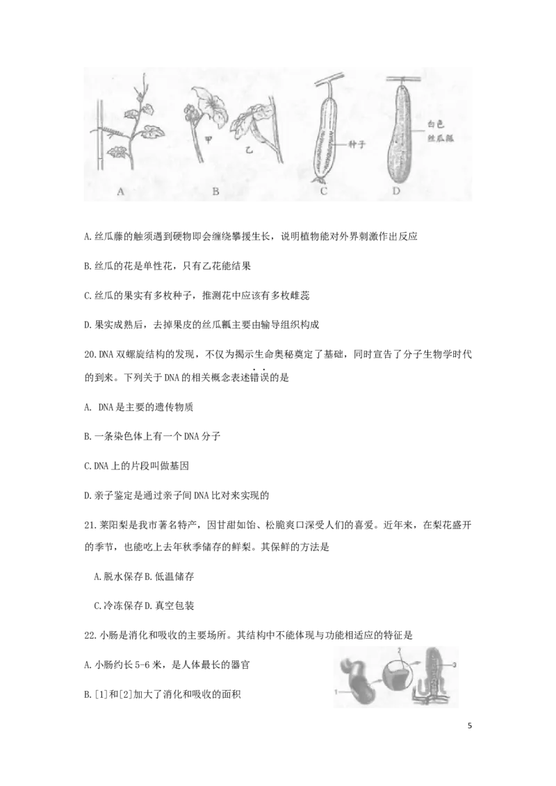 2019烟台市中考生物试题及答案(word版)_8.生物中考真题2015-2024年_地区卷_山东省_烟台中考生物08-22