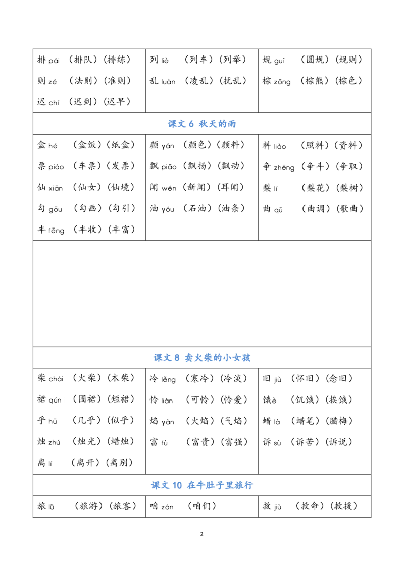 部编版三年级（上册）语文写字表生字组词_小学1-6年级全部试卷_语文_三年级_3-8-1、小学三年级语文上册_3-8-1-2、练习题、作业、试题、试卷_部编（人教）版_专项练习