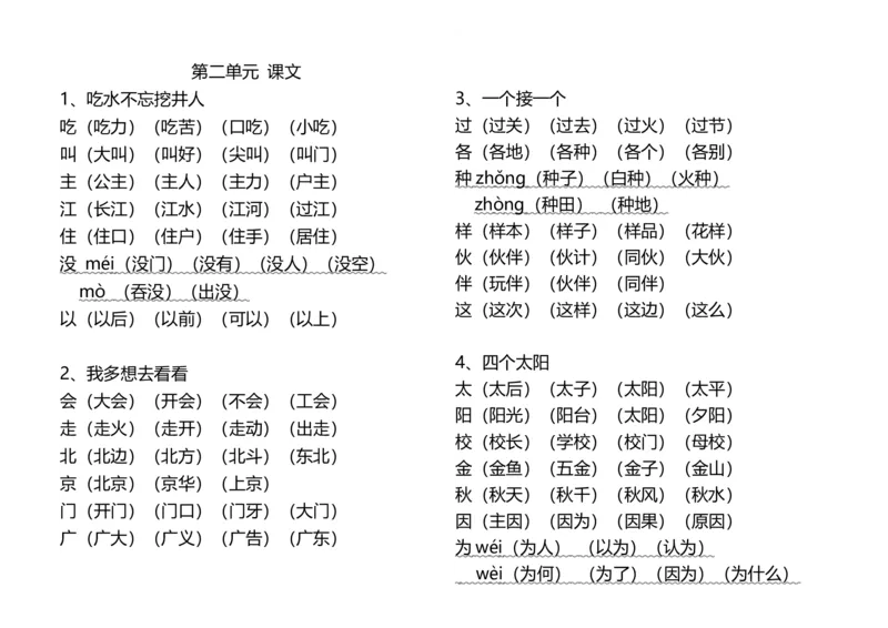 语文人教版一年级下册生字表_小学1-6年级全部试卷_语文_一年级_3-6-2、小学一年级语文下册_3-6-2-1、复习、知识点、归纳汇总_人教版