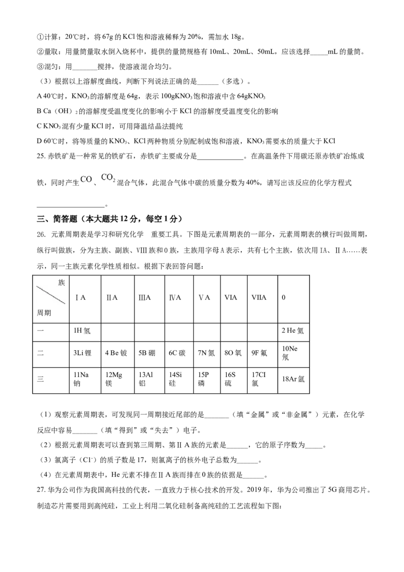 2020年广西柳州市中考化学试题（空白卷）_中考真题_5.化学中考真题2015-2024年_地区卷_广西省_柳州中考化学10-22