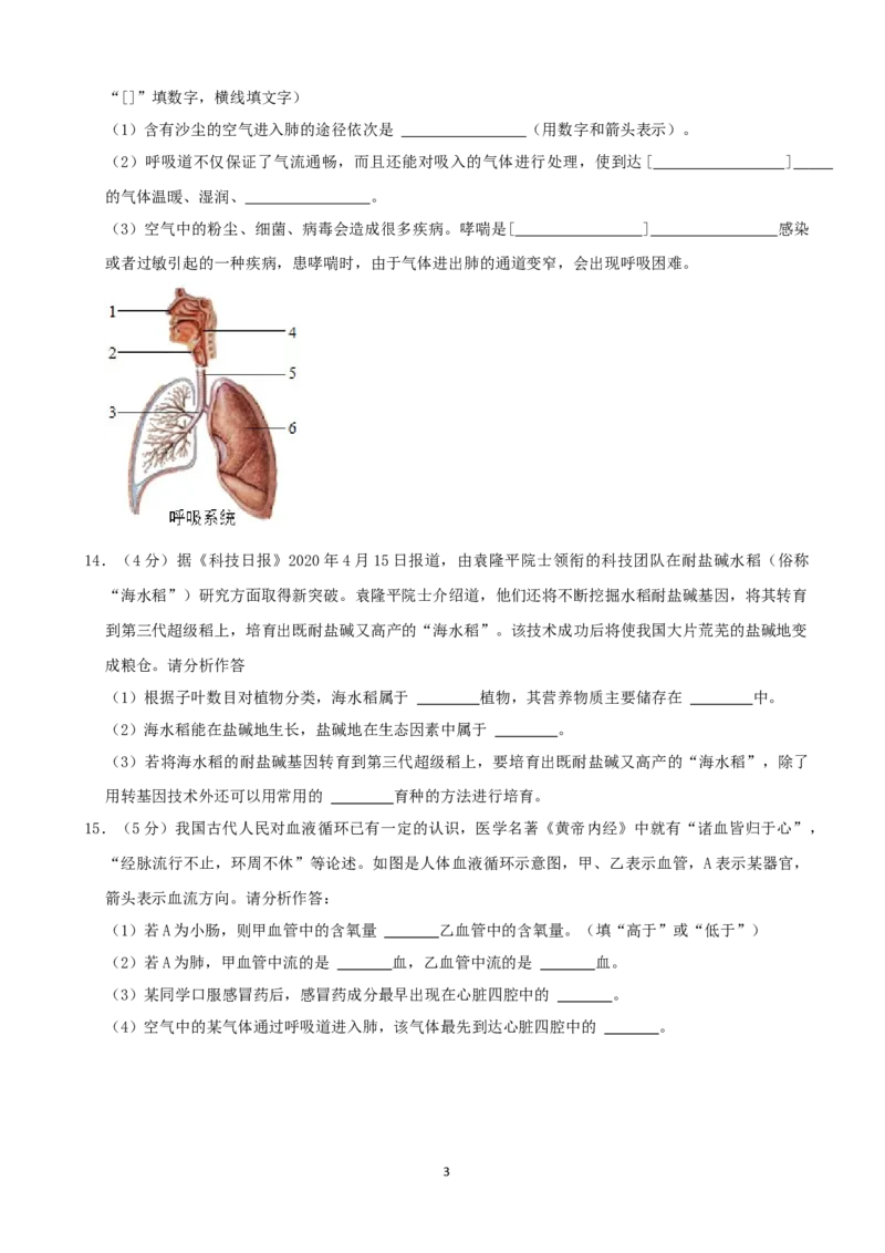 2021年青海省中考生物真题（word，解析版）_8.生物中考真题2015-2024年_2021中考生物真题64份_2021青海省