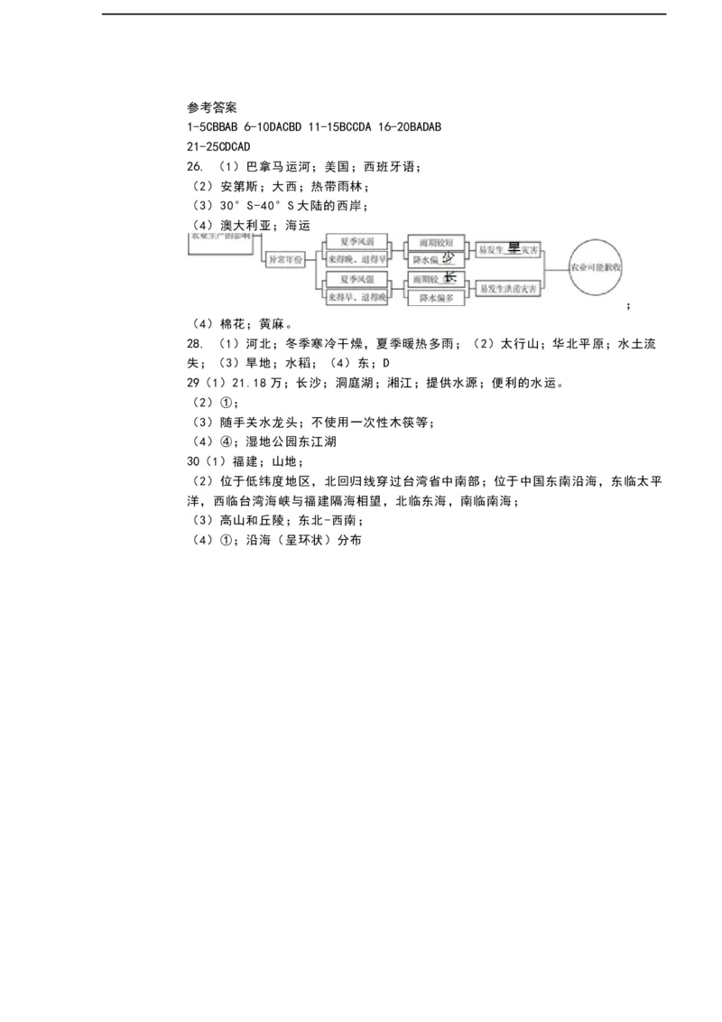 2019年湖南省郴州市中考地理试题（word版，含答案）_9.地理中考真题2015-2024年_2019年全国中考地理133份