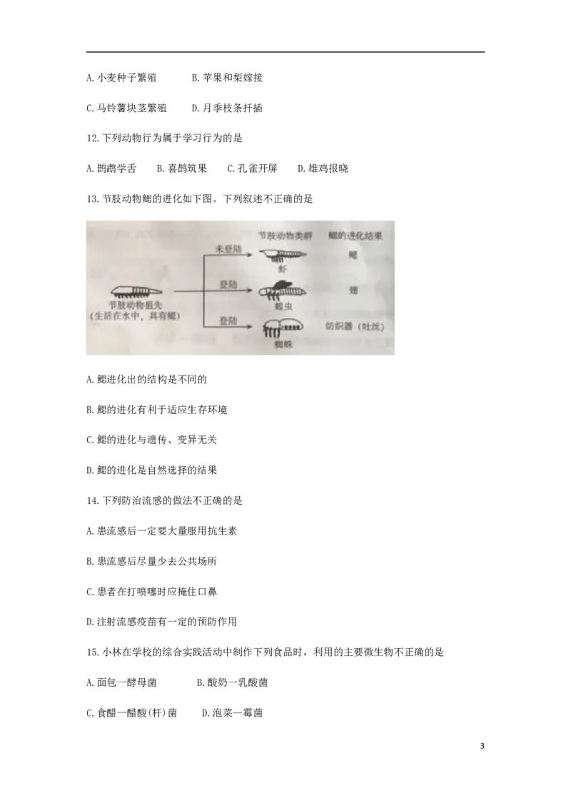 北京市2018年中考生物真题试题（含答案）_8.生物中考真题2015-2024年_2018年全国中考生物141份