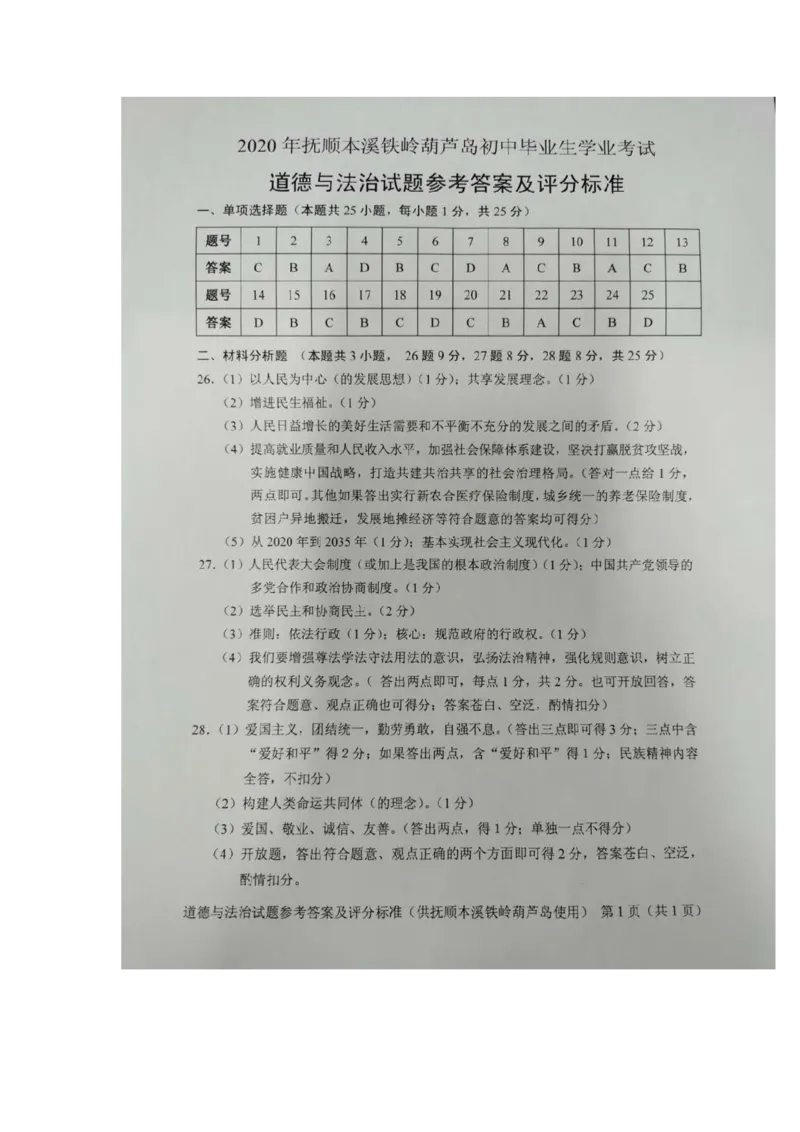 2020年辽宁抚顺中考道德与法治真题及答案_7.政治中考真题2015-2024年_地区卷_辽宁道法_辽宁道法_抚顺道法16-22