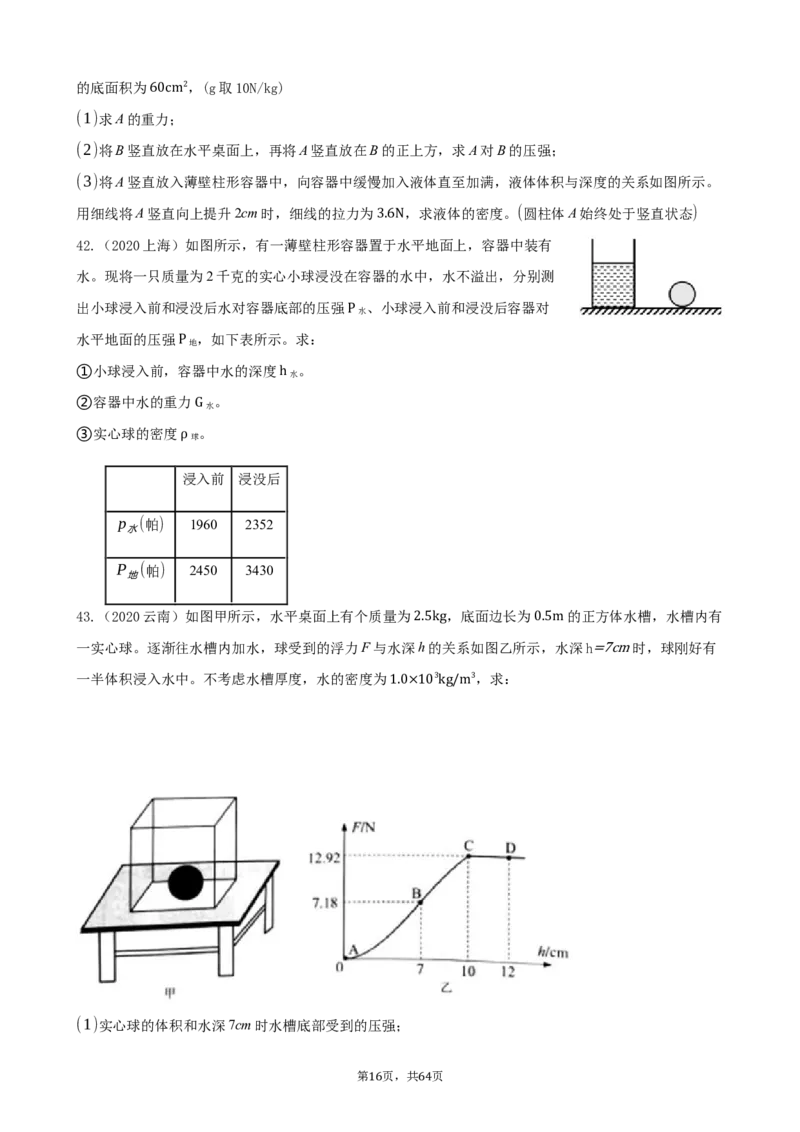 2020全国物理中考题分类汇编8&mdash;《浮力》_中考真题_4.物理中考真题2015-2024年_2020中考物理真题110份_2020全国物理中考题分类汇编