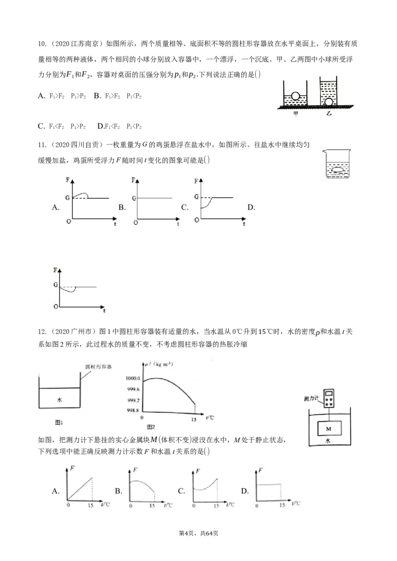 2020全国物理中考题分类汇编8&mdash;《浮力》_中考真题_4.物理中考真题2015-2024年_2020中考物理真题110份_2020全国物理中考题分类汇编