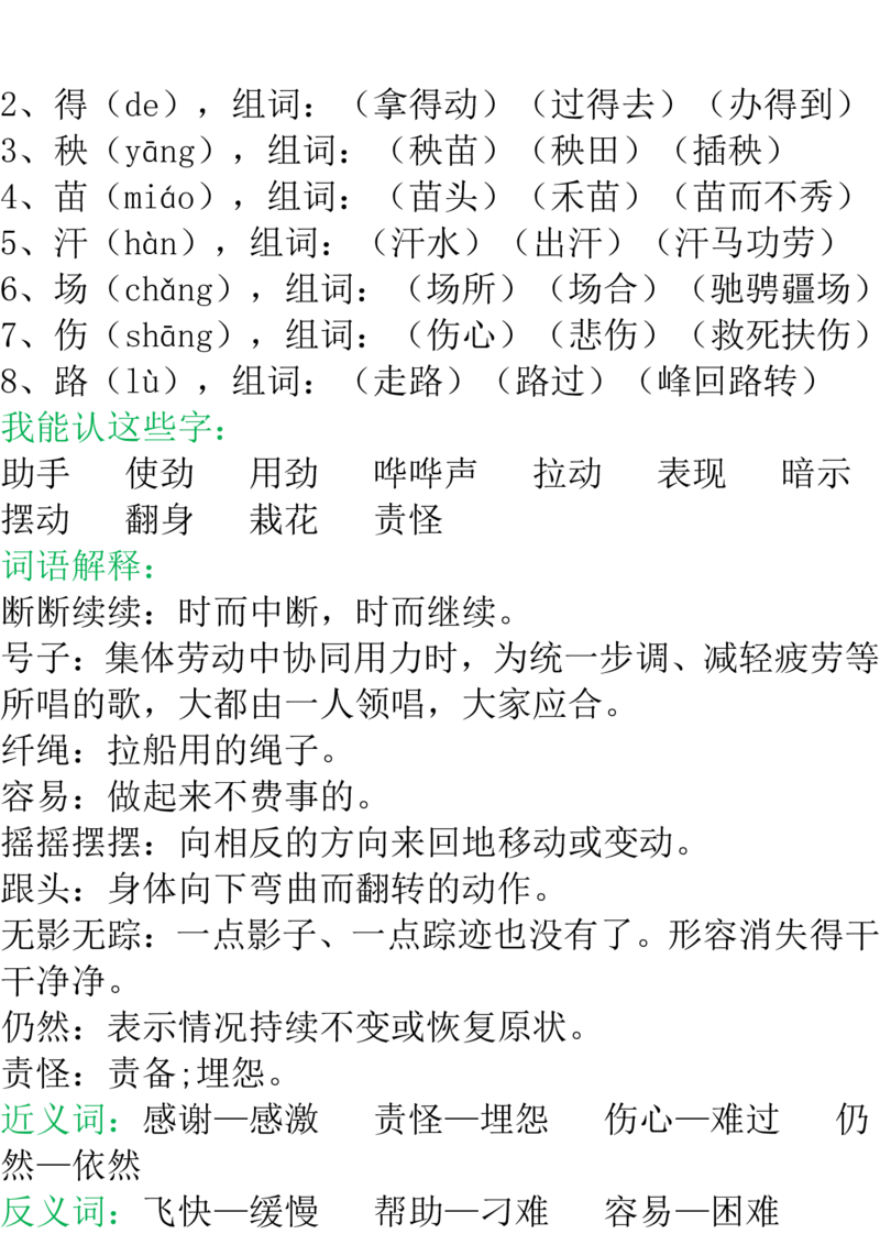 部编二年级语文上册每课知识点详解最全整理_小学1-6年级全部试卷_语文_二年级_3-7-1、小学二年级语文上册_3-7-1-1、复习、知识点、归纳汇总_部编版