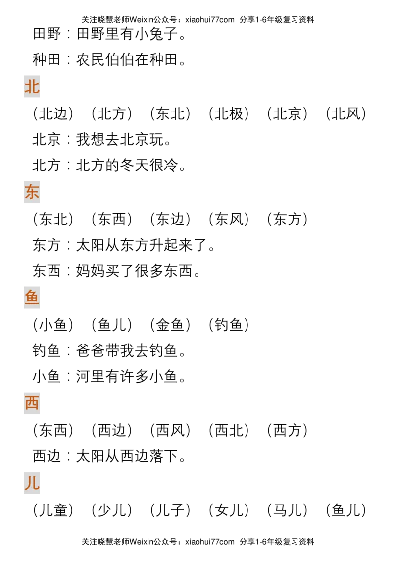 部编人教版一年级上册语文生字组词造句_小学1-6年级全部试卷_语文_一年级_3-6-1、小学一年级语文上册_3-6-1-1、复习、知识点、归纳汇总_部编版