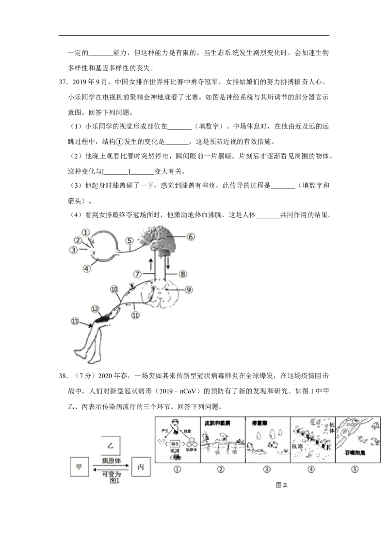 2020年山东青岛初中生物学业考试题及答案_8.生物中考真题2015-2024年_地区卷_青岛生物