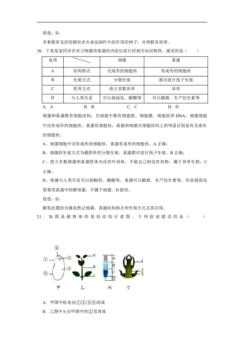 2020年山东青岛初中生物学业考试题及答案_8.生物中考真题2015-2024年_地区卷_青岛生物