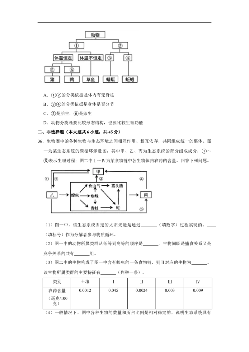 2020年山东青岛初中生物学业考试题及答案_8.生物中考真题2015-2024年_地区卷_青岛生物