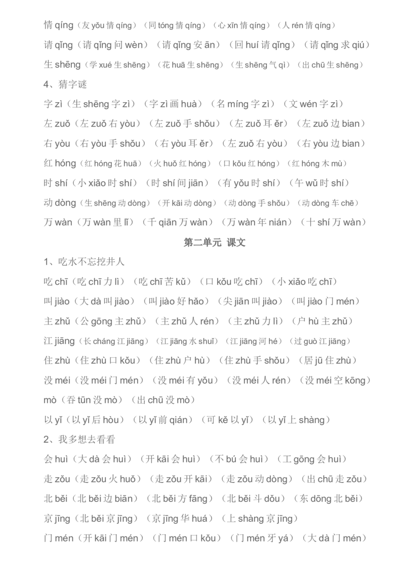 部编一年级下册生字组词汇总资料_小学1-6年级全部试卷_语文_一年级_3-6-2、小学一年级语文下册_3-6-2-1、复习、知识点、归纳汇总_部编版