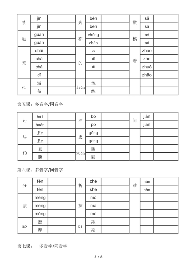 部编版五年级上册语文-多音字同音字组词--练习_小学1-6年级全部试卷_语文_五年级_3-10-1、小学五年级语文上册_3-10-1-2、练习题、作业、试题、试卷_部编（人教）版_专项练习