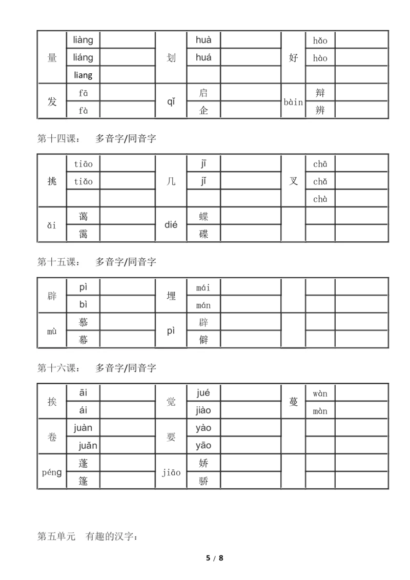 部编版五年级上册语文-多音字同音字组词--练习_小学1-6年级全部试卷_语文_五年级_3-10-1、小学五年级语文上册_3-10-1-2、练习题、作业、试题、试卷_部编（人教）版_专项练习