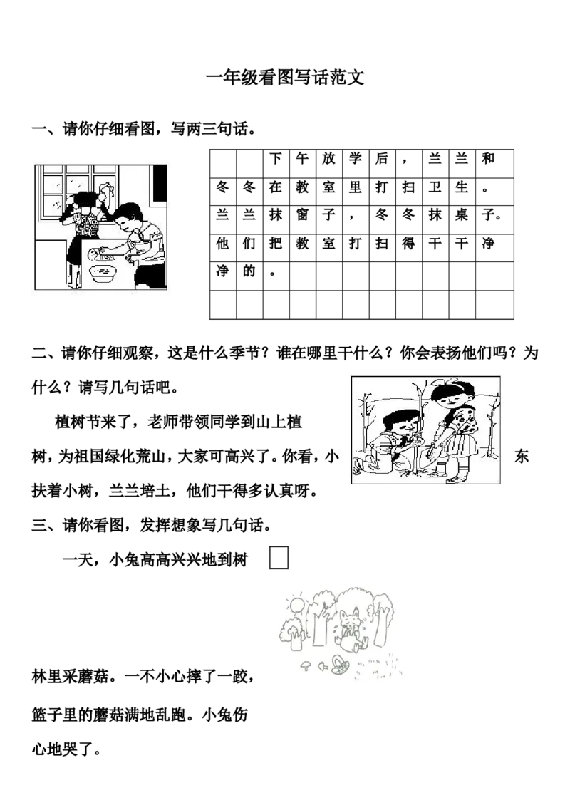 部编版一年级上册看图写话满分指导练习(含范文)_小学1-6年级全部试卷_语文_一年级_3-6-1、小学一年级语文上册_3-6-1-1、复习、知识点、归纳汇总_部编版