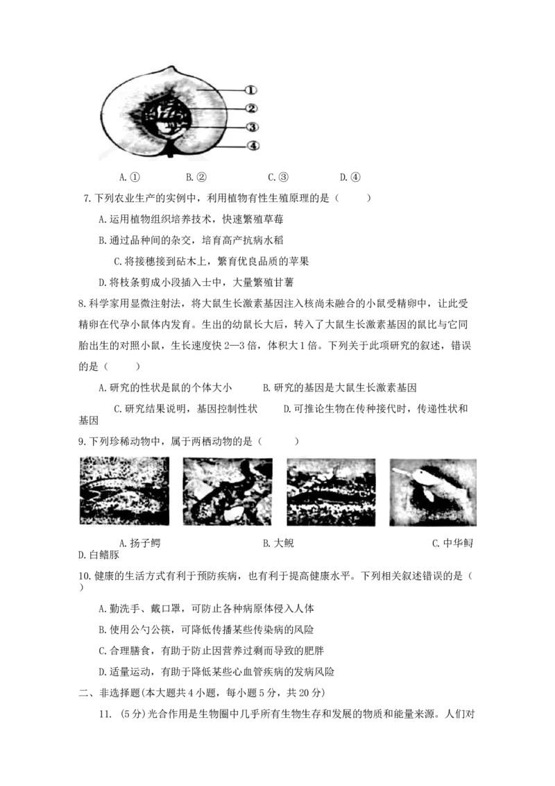 2021年安徽省初中生物学学业水平考试题卷（word版含解析）_8.生物中考真题2015-2024年_2021中考生物真题64份_2021安徽