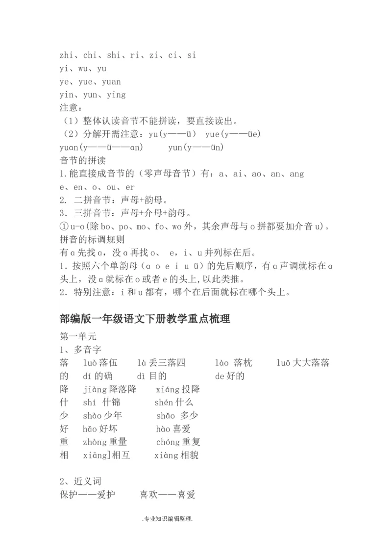 部编一年级语文(上册)教学重点梳理_小学1-6年级全部试卷_语文_一年级_3-6-1、小学一年级语文上册_3-6-1-3、课件、讲义、教案
