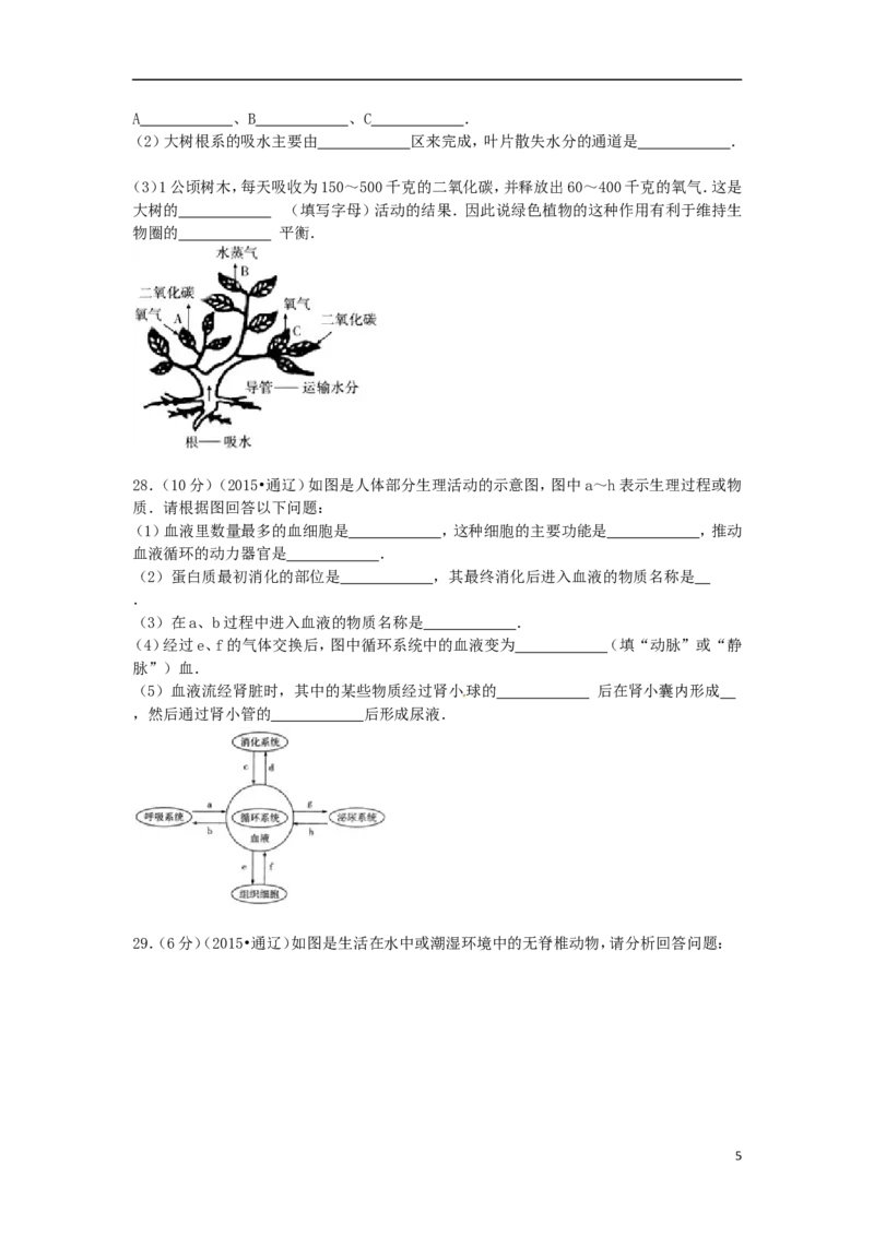 内蒙古通辽市2015年中考生物真题试题（含解析）_8.生物中考真题2015-2024年_2015年全国中考生物74份