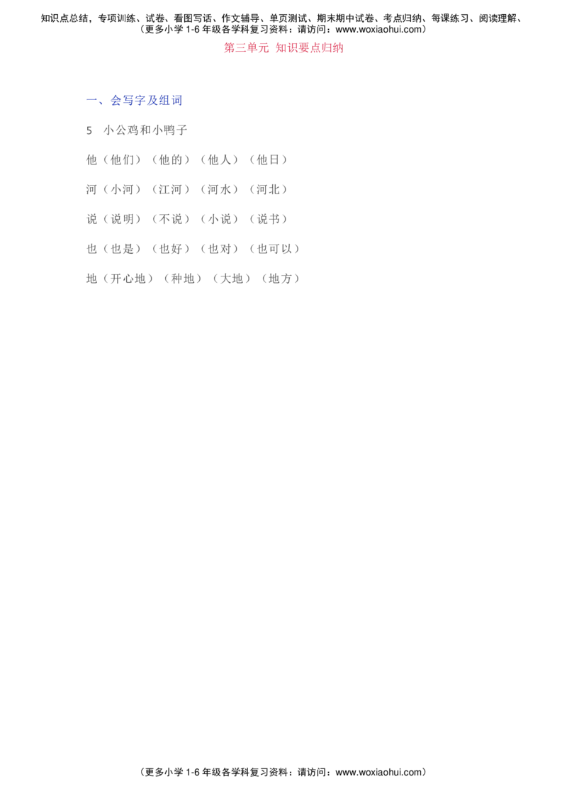 部编一年级语文（下册）全册知识要点汇总_小学1-6年级全部试卷_语文_一年级_3-6-2、小学一年级语文下册_3-6-2-1、复习、知识点、归纳汇总_部编版