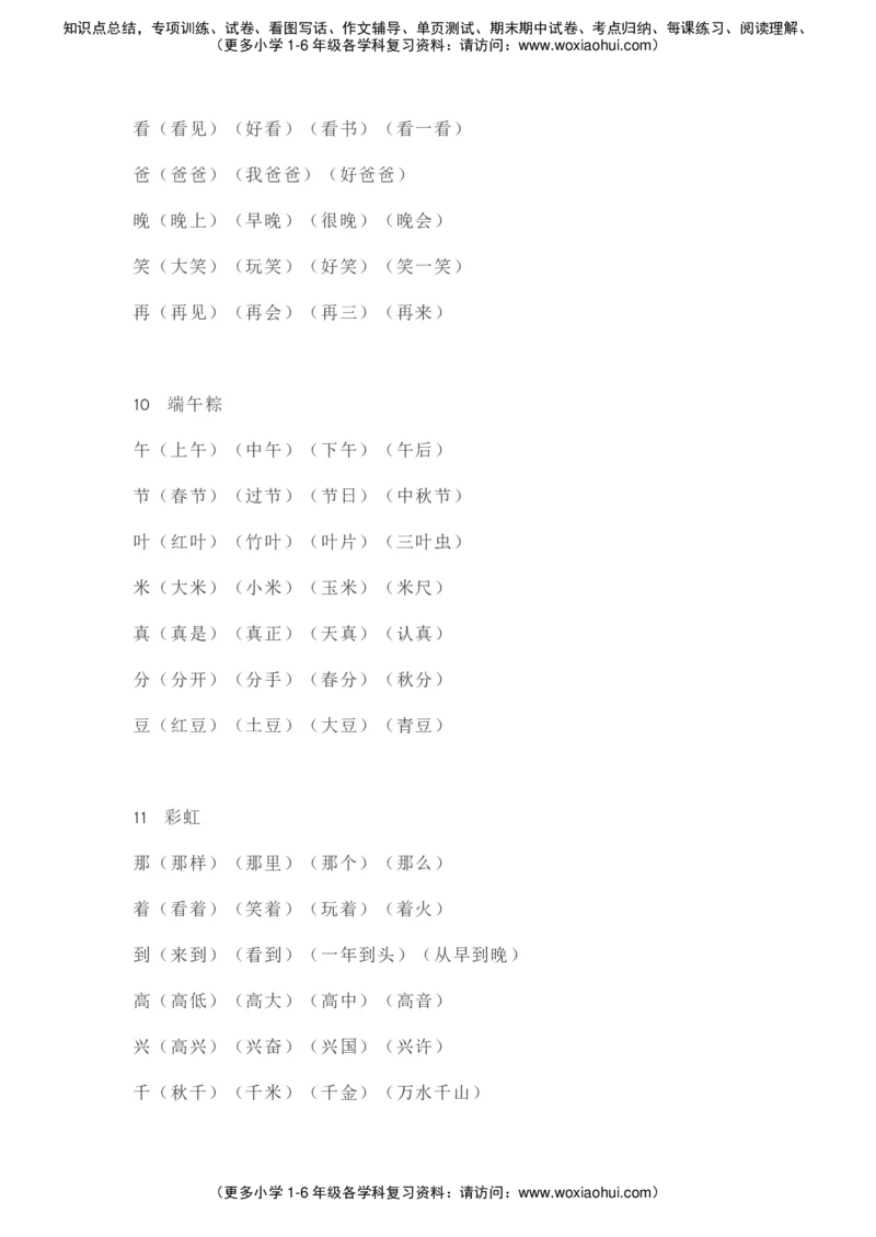 部编一年级语文（下册）全册知识要点汇总_小学1-6年级全部试卷_语文_一年级_3-6-2、小学一年级语文下册_3-6-2-1、复习、知识点、归纳汇总_部编版