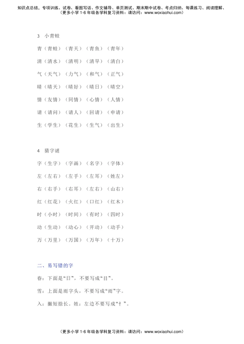 部编一年级语文（下册）全册知识要点汇总_小学1-6年级全部试卷_语文_一年级_3-6-2、小学一年级语文下册_3-6-2-1、复习、知识点、归纳汇总_部编版