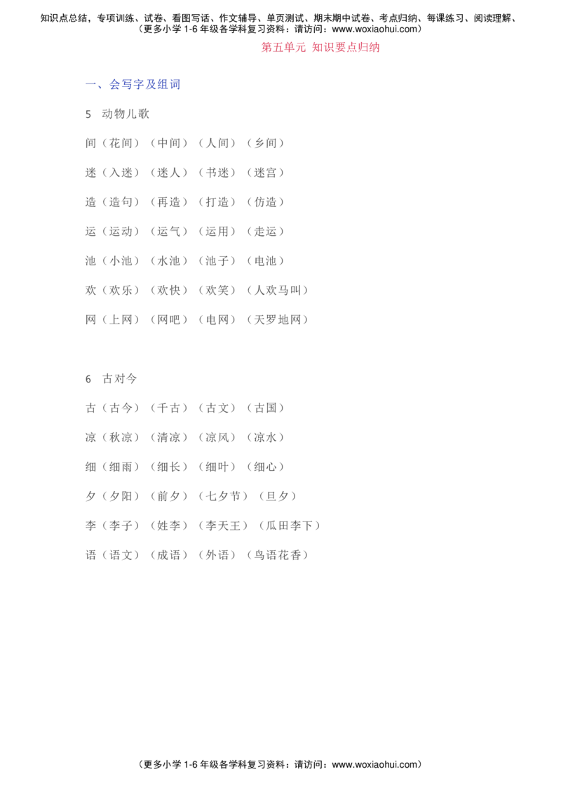 部编一年级语文（下册）全册知识要点汇总_小学1-6年级全部试卷_语文_一年级_3-6-2、小学一年级语文下册_3-6-2-1、复习、知识点、归纳汇总_部编版