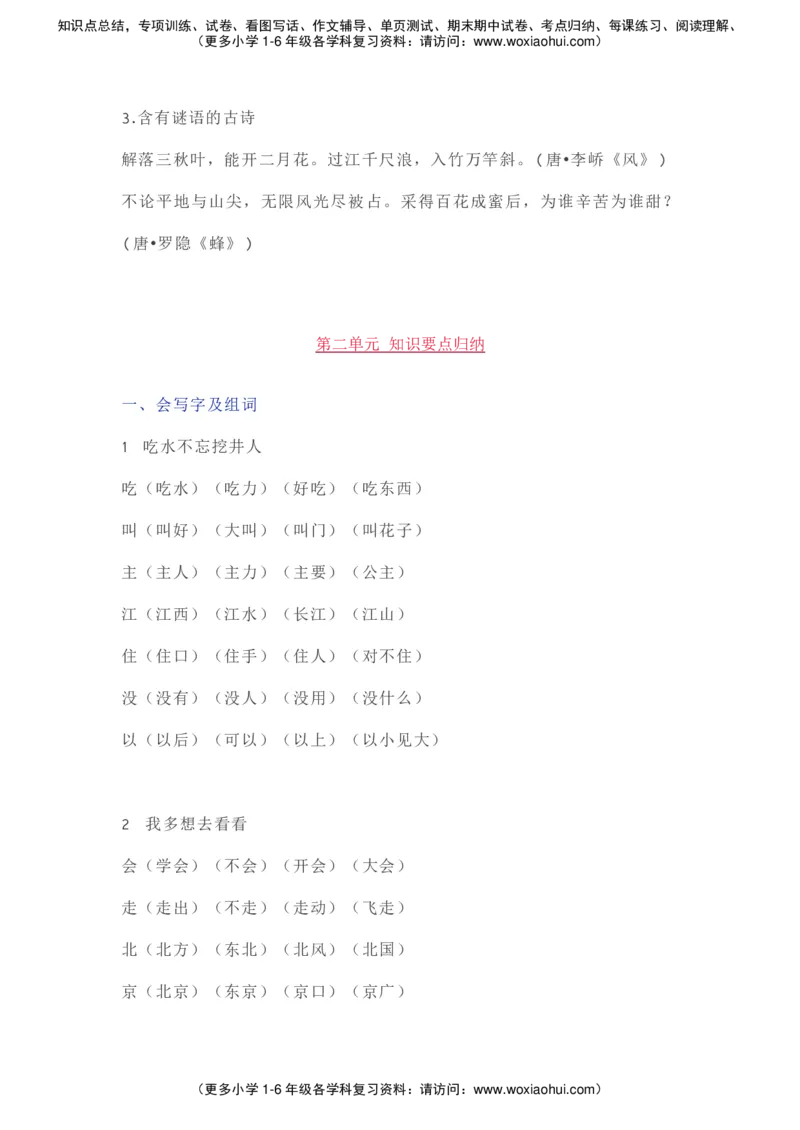 部编一年级语文（下册）全册知识要点汇总_小学1-6年级全部试卷_语文_一年级_3-6-2、小学一年级语文下册_3-6-2-1、复习、知识点、归纳汇总_部编版