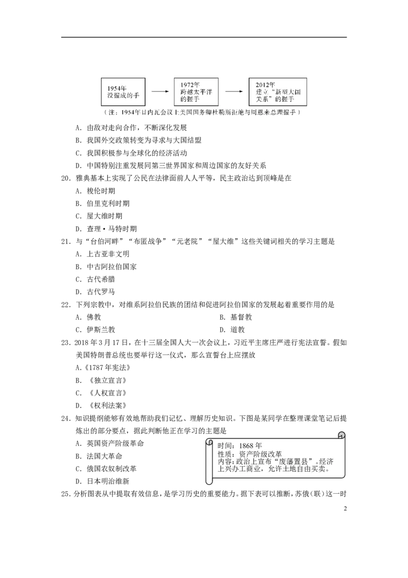 四川省乐山市2018年中考历史真题试题（含答案）_6.历史中考真题2015-2024年_2018年全国中考历史186份