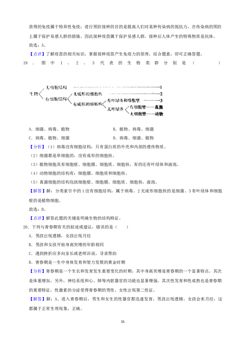 2021年江西省中考生物真题（word版，含解析）_8.生物中考真题2015-2024年_2021中考生物真题64份_2021江西