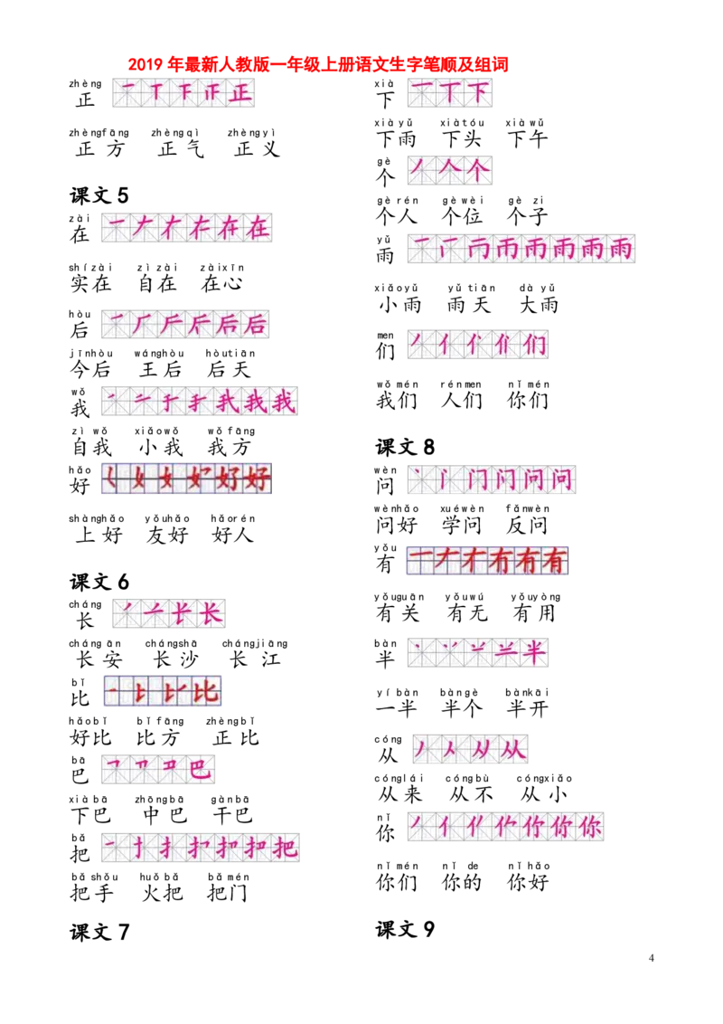 部编人教版一年级上册生字笔画组词_小学1-6年级全部试卷_语文_一年级_3-6-1、小学一年级语文上册_3-6-1-1、复习、知识点、归纳汇总_部编版