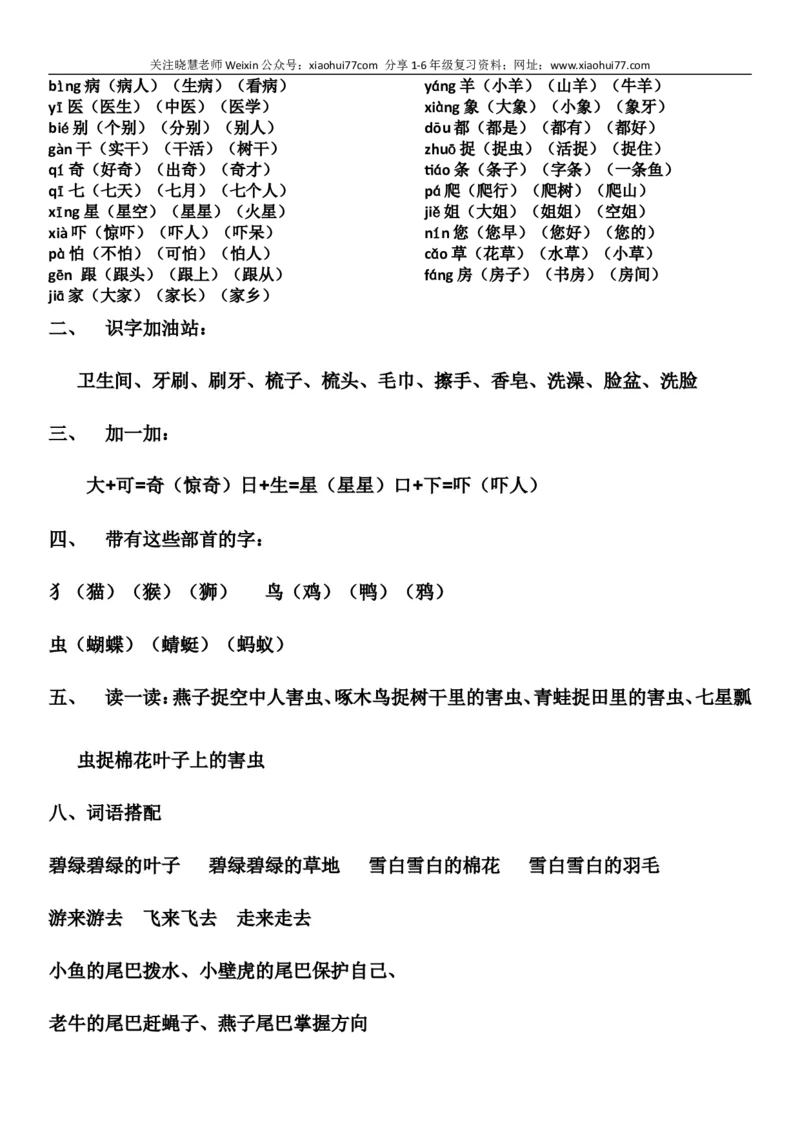 部编版一年级语文下册知识点全归纳_小学1-6年级全部试卷_语文_一年级_3-6-2、小学一年级语文下册_3-6-2-1、复习、知识点、归纳汇总_部编版