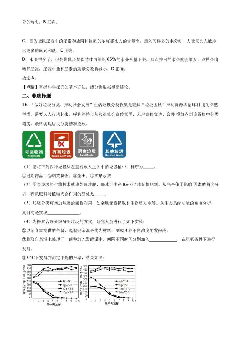 内蒙古呼和浩特市2021年会考生物试题（解析版）_8.生物中考真题2015-2024年_地区卷_呼和浩特生物（只有2021）