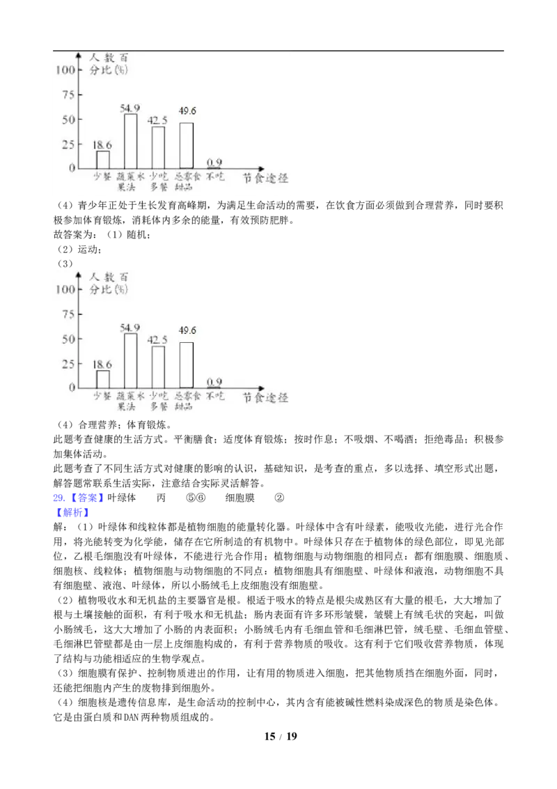 2019年长沙市中考生物试题和答案_8.生物中考真题2015-2024年_地区卷_湖南省_湖南长沙生物08-22