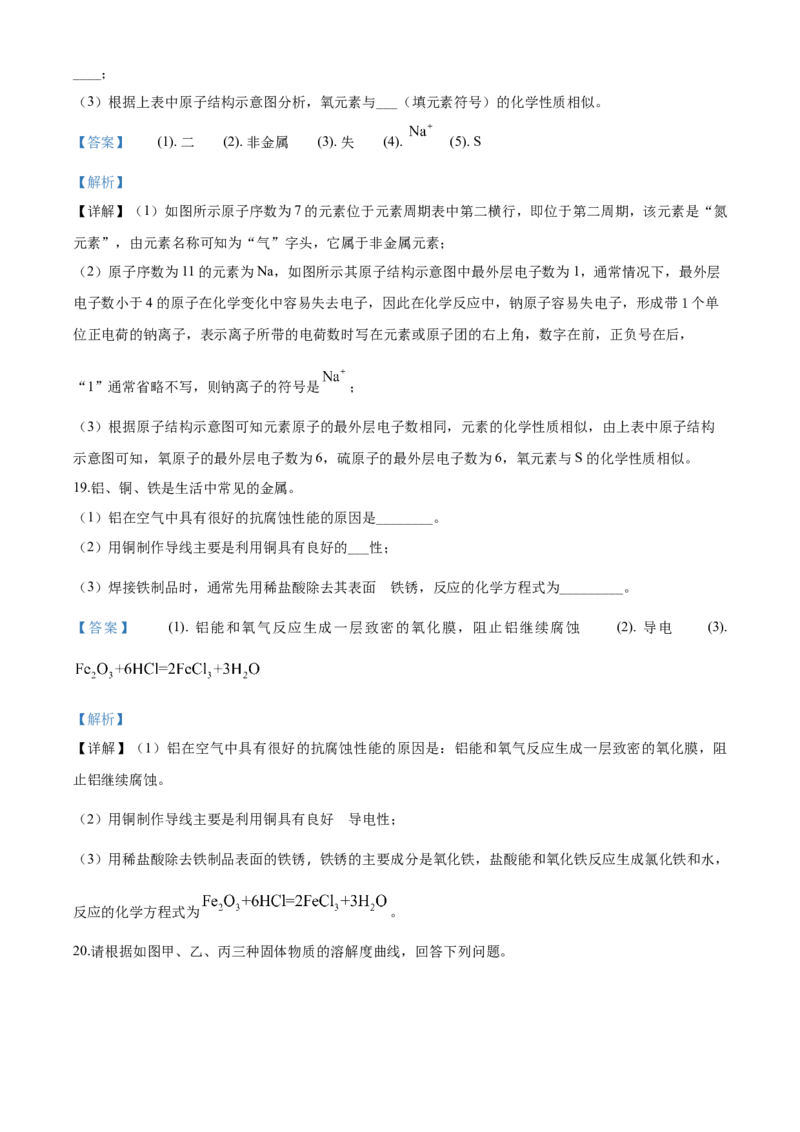 2020年中考化学解析_中考真题_5.化学中考真题2015-2024年_地区卷_山东省_山东滨州化学09-22