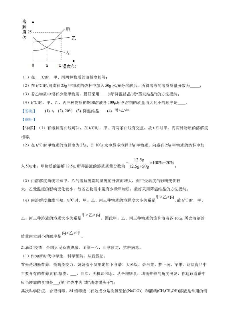 2020年中考化学解析_中考真题_5.化学中考真题2015-2024年_地区卷_山东省_山东滨州化学09-22