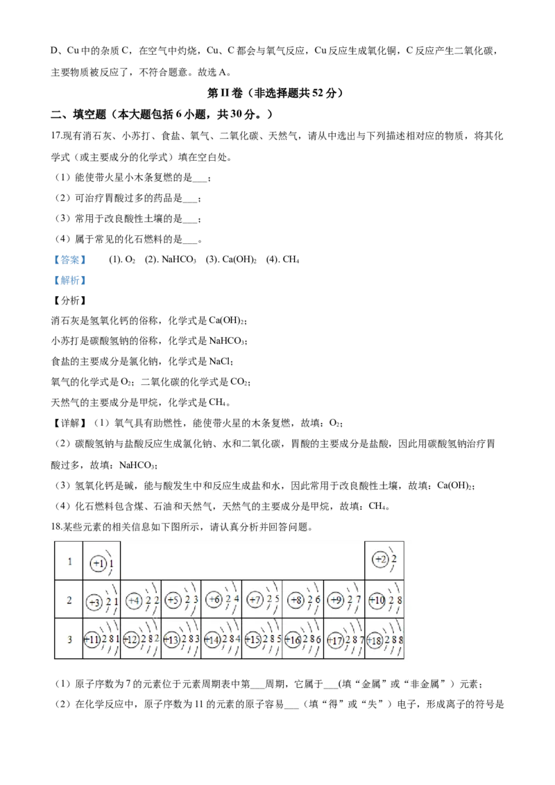 2020年中考化学解析_中考真题_5.化学中考真题2015-2024年_地区卷_山东省_山东滨州化学09-22